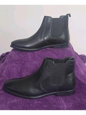 Franco Fortini Men's Trevor Chelsea Leather Ankle Boots Size 9 M, Black - NEW